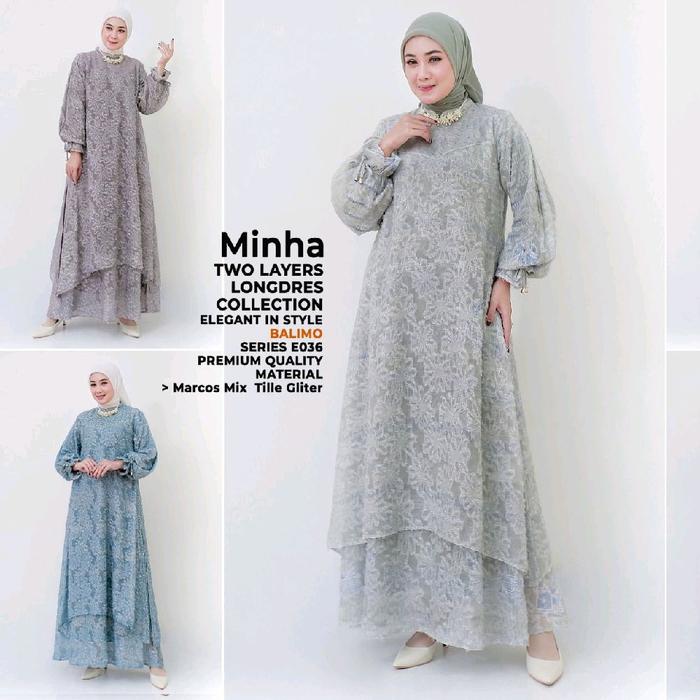 Minha Gamis Balimo Terbaru Cantik Two Layers Longdress Collection Elegan In Style Series E036 Premiu