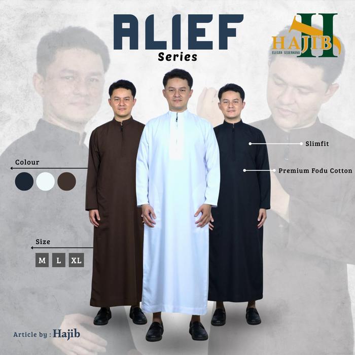 HAJIB Alief Series - Jubah/Gamis Pria Katun Fodu Resleting Dada, Slimfit Elegan Sederhana