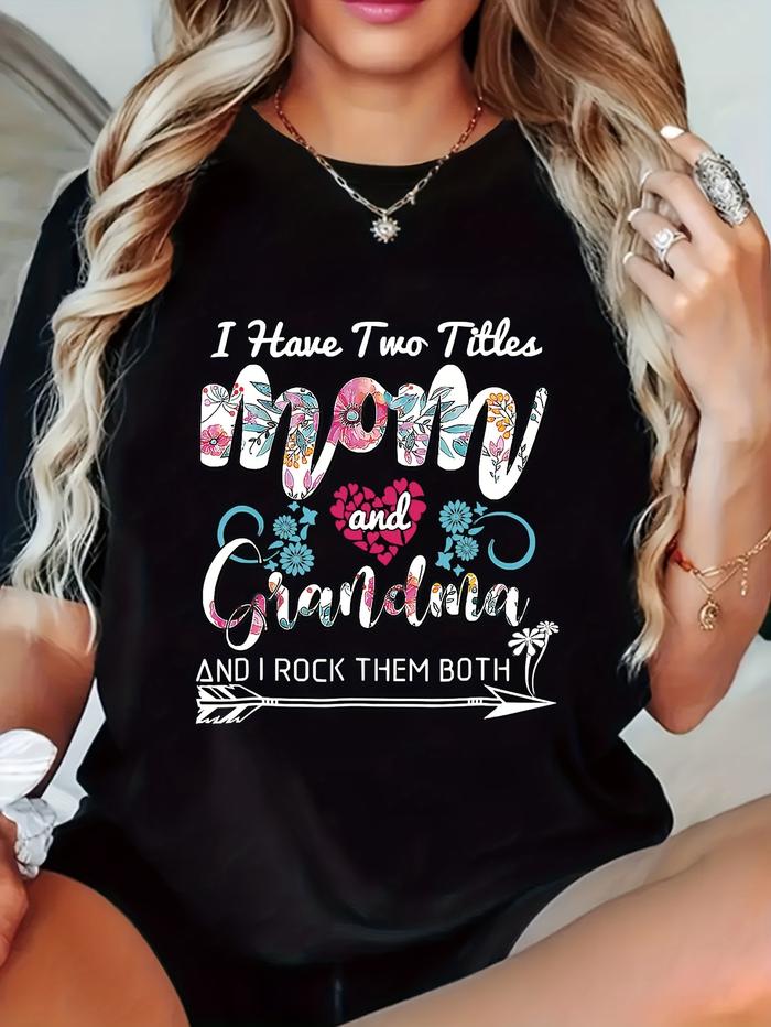 Camiseta de Mujer Talla Grande para el Dia de la Madre con Estampado Geometrico - Cuello Redondo Cas