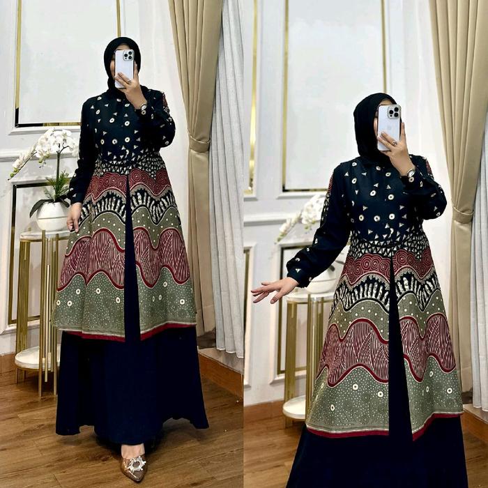 [ KODE B1 ] Ready Gamis Batik Rompi 2 in 1 Katun Mix Jack Black Premium Muslim