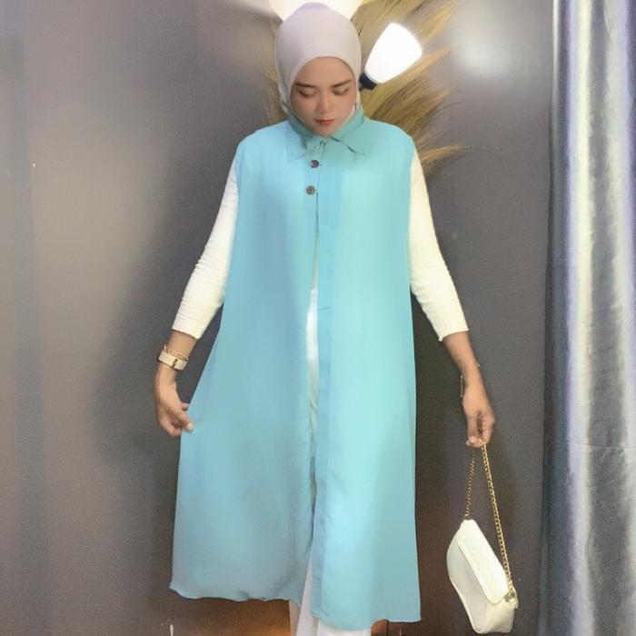 Kardigan Atasan Wanita Jumbo Belah Samping Polos Tanpa Lengan Seruti Outer Panjang
