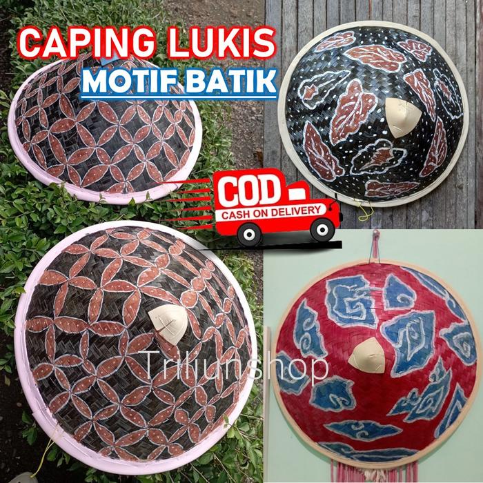 Caping Lukis Motif Batik l Caping Bambu l Topi Petani Anak dan Dewasa