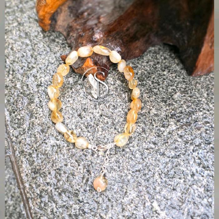 Gelang Citrine Tumbled With Charm & Extension Silver 925 (Batu Asli Uk.6mm)