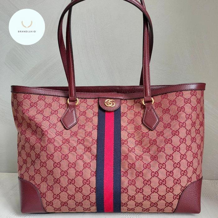 GUCCI MEDIUM TOTE BAG GG SUPREME OPHIDIA IN RED