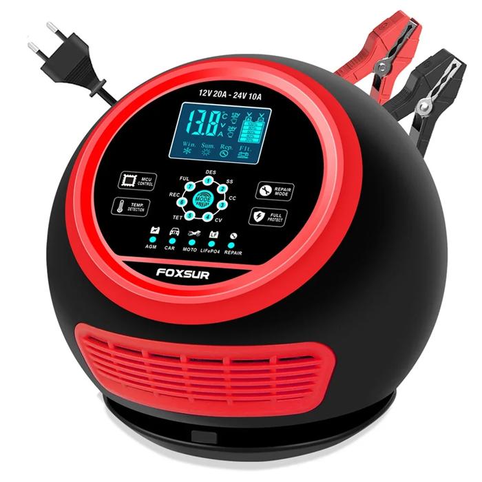 FOXSUR 12v/24v Fully Automatic Battery Charger 7-segment Smart Car Battery Charger Pulse Repair for 
