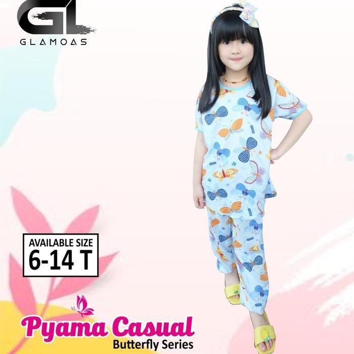 Glamoas Set Piyama Anak Perempuan - Setelan Celana Panjang Harian Rayon Usia 6 8 10 12 14 Tahun
