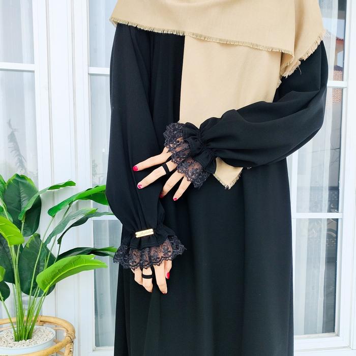 ABAYA YUMNA free belt - gamis hitam jettblack basic polos lengan ada tali cincin