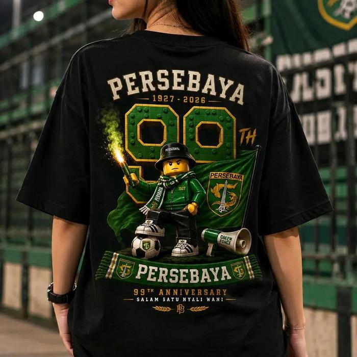 [COD] Kaos Persebaya 99th Anniversary Desain Kreatif Balok Mainan Karakter Suporter Pegang Flare Reg