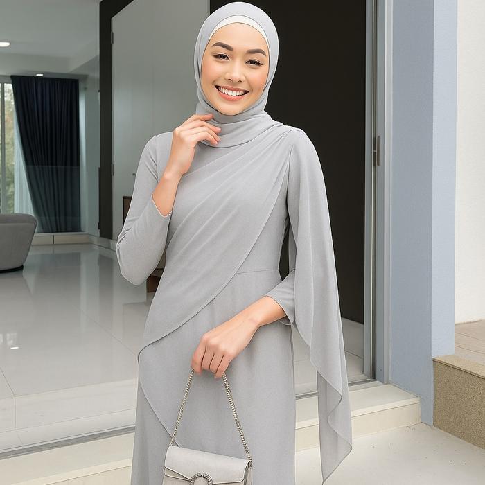 ceruty Babydoll baju gamis abu abu hitam silver muda wanita dress code putih casual elegan hijab aka
