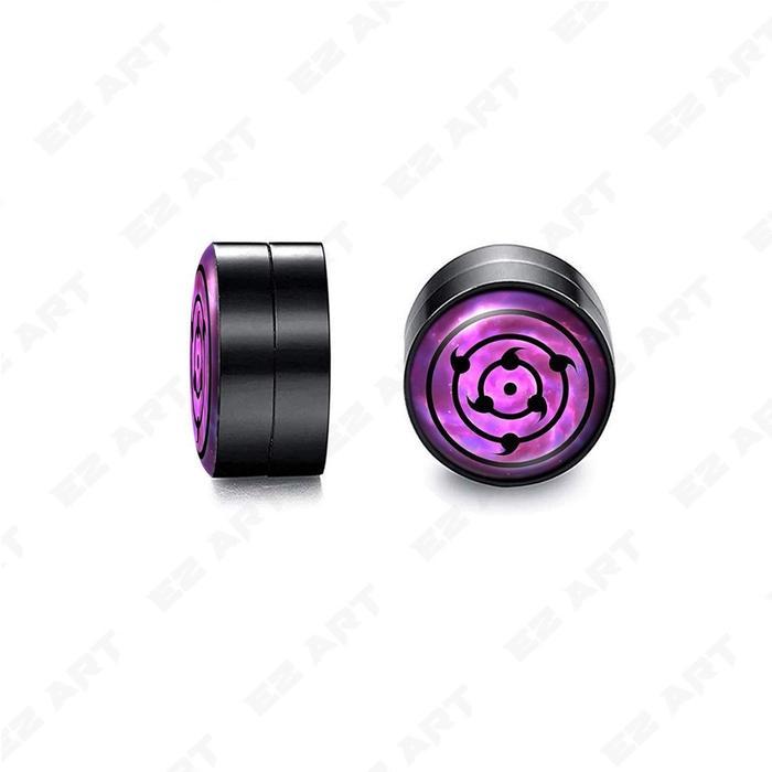 1Buah Anting Magnet Anime Naruto Mata Sharingan Rinnegan Jepit Tusuk Barbel Roda Bulat Hitam Stainle