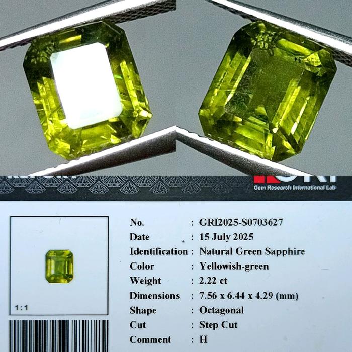 NATURAL GREEN SAPPHIRE HEATED MEMO GRI LAB DUA CARAT UP
