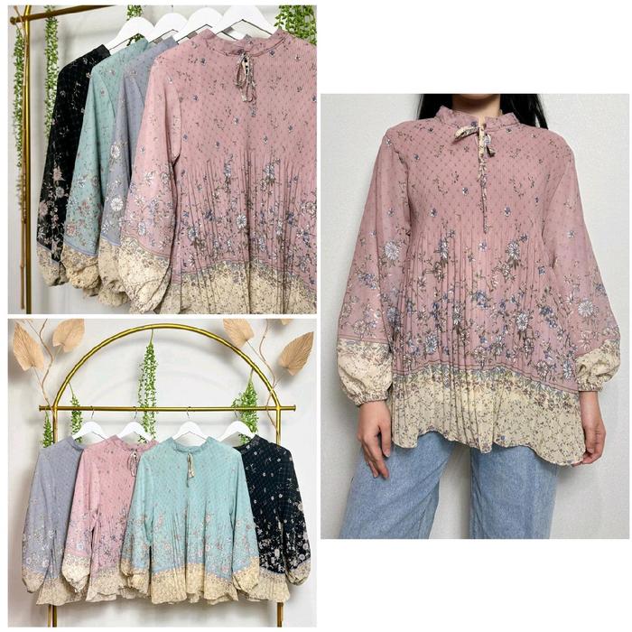 Blus motif bahan Ceruty Kekinian