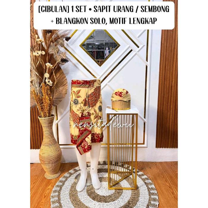 [SuCb/BS] Cibulan 1 Set • Sembong / Sapit Urang + Blangkon Solo | Kain Batik Cibulan, Motif Lengkap
