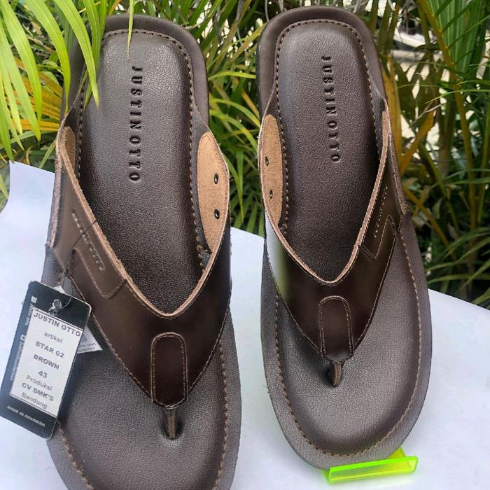 Justin Otto Sendal Kulit Pria Star G2 Brown Model CV SMK'S Size 43 Comfortable & Stylish Jepit - San