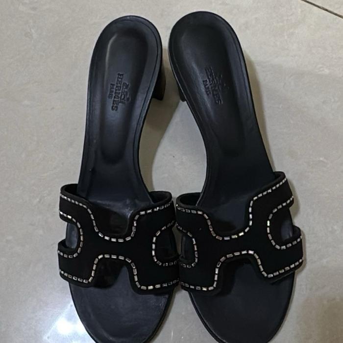 SANDAL HERMES OASIS BLACK SUEDE RHINESTONE ORIGINAL SECOND no 40