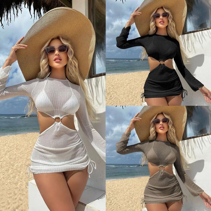 New Special Mesh Hollowed Drawstring Strap Swimsuit Swimsuit Bikini Three-piece Set