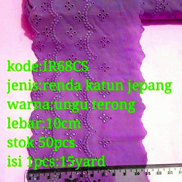 Renda katun jepang warna ungu terong lebar 10cm harga/pcs 1pcs/15yard