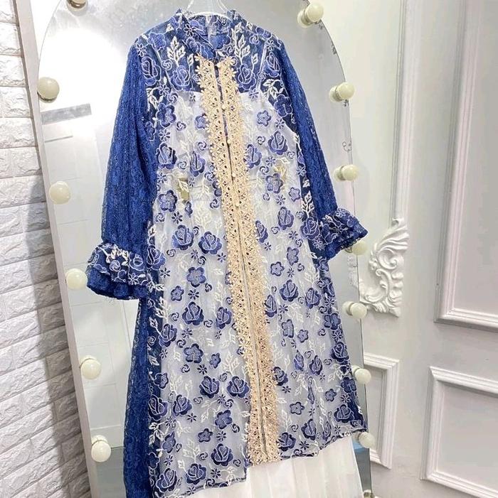 Tunik Magdalena Fashion Pakaian Mewah Terbaru Motif Bunga Bordir dengan Desain Elegan dan Detail Bor
