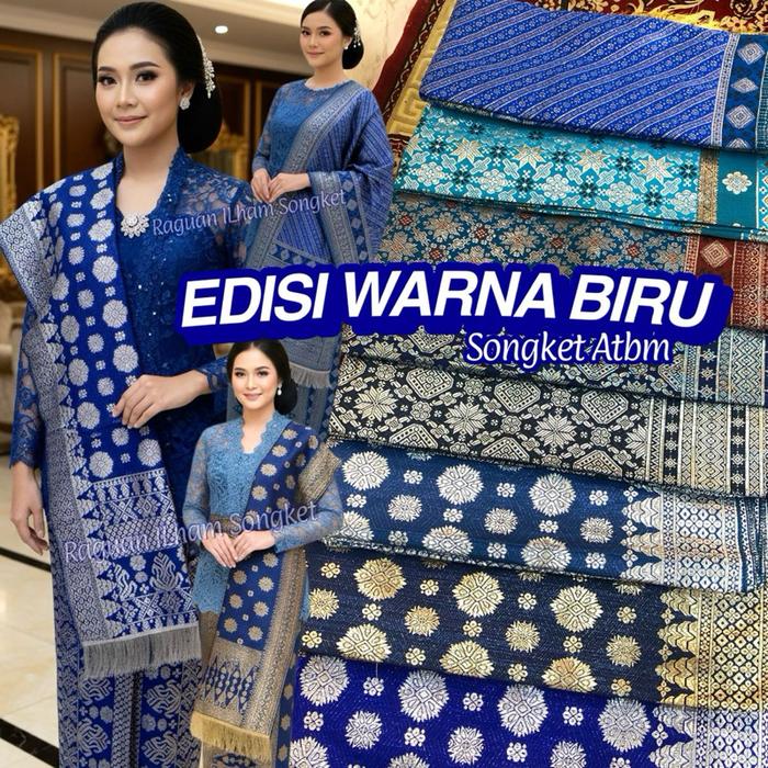 Songket Murah Edisi Warna Biru /Songket Atbm/ songket Tenun Mesin palembang Murah /Raguan ilham song