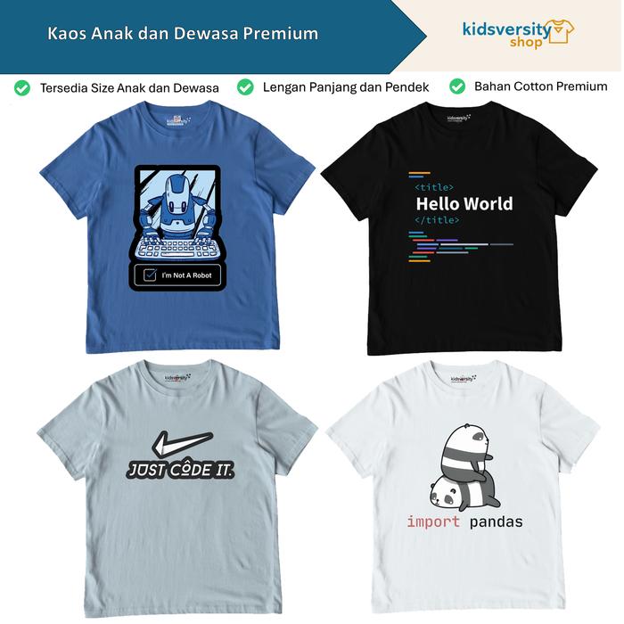 Kaos Anak Coding Programmer IT AI Python Robot Lengan Panjang dan Pendek