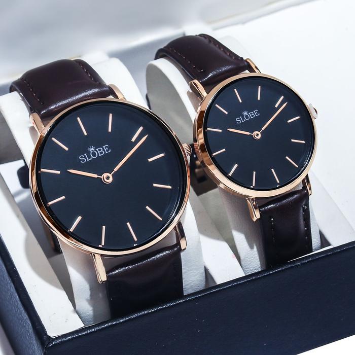 PROMO - JAM TANGAN COUPLE / PASANGAN SLOBE PETITE ORIGINAL SB-465 STRAP TALI KULIT CLASSIC FASHION