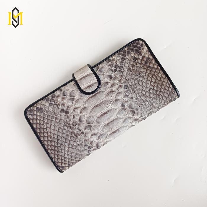 Dompet Panjang Lipat Wanita Hitam Clip Kulit Ikan Ular Asli