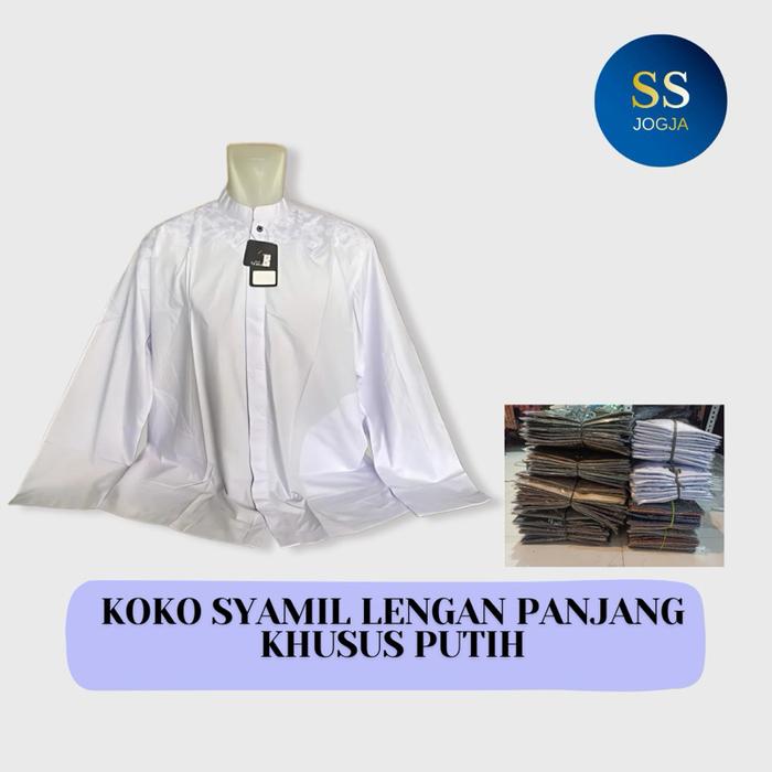Koko syamil khusus putih lengan panjang Muslim Pria Atasan