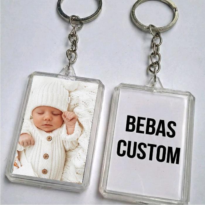 Gantungan Kunci Custom Foto Sendiri Keychain Acrylic Souvenir Lahiran Bebas Custom untuk Hadiah Spes
