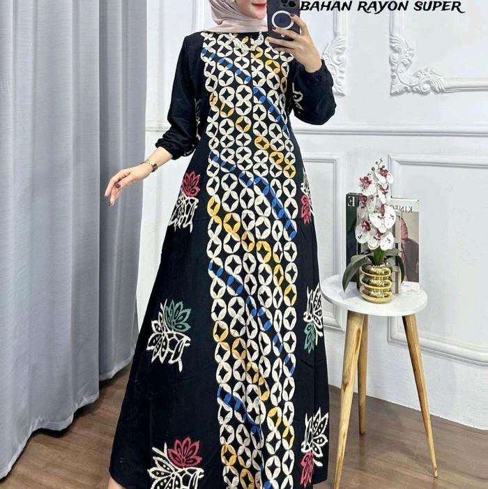 GSMIS KLOK AZZAHRA BATIK CAP PEKALONGAN ORIGINAL BUSUI FRIENDLY Gamis Muslim Rayon Tebal Nyaman