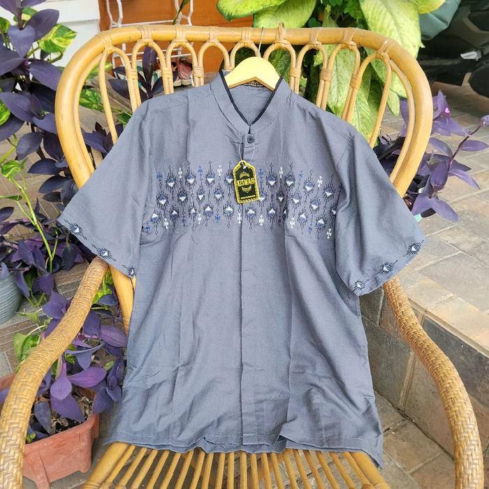 Baju Koko Pria Dewasa Katun Micro Bordir Lengan Pendek Formal Muslim Nyaman dengan Bordiran Indah da
