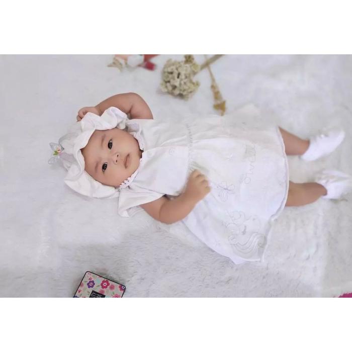 Gamis Baju Setelan Dress Muslim Lebaran Bandana Sepatu Lucu Cantik Anak Bayi Cewek Perempuan Mewah A