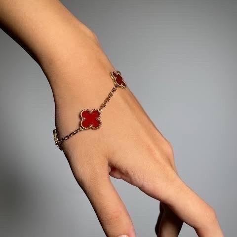 CLOVER VINTAGE RED CARNELIAN ALHAMBRA EARRING/NECKLACE/BRACELET-DIAMOND JEWELRY-170BASM1200RY/377KBD
