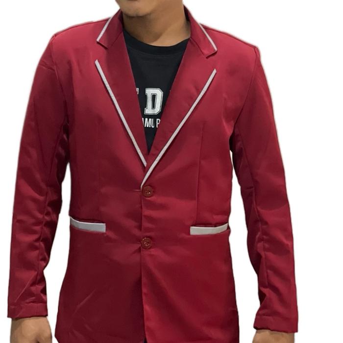 Jas Osis Maroon Lis Abu-Abu Kain Hight Twist Fullpuring - Blazer, Pria, Distro, Kuning, Hijau, Keren