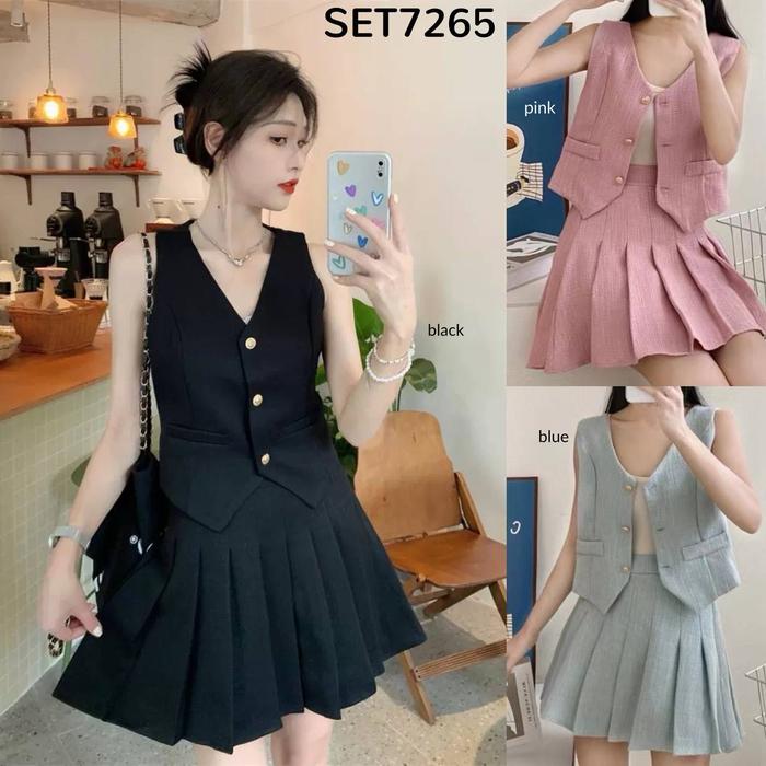Setelan Wanita Eonie dengan Celana Pleated Skort