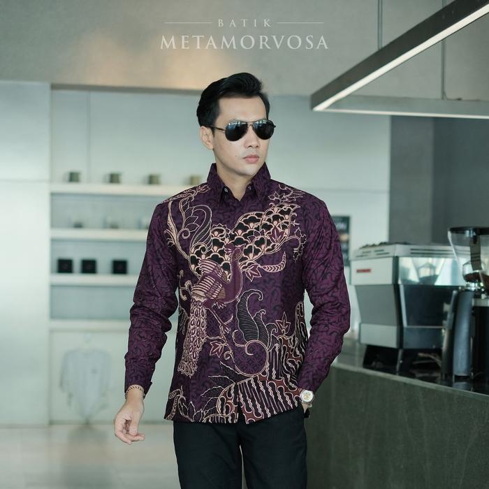 Baju Batik Pria Ungu Lengan Panjang Bahan Katun Lembut Full Furing - Batik Metamorvosa - Motif, Eleg