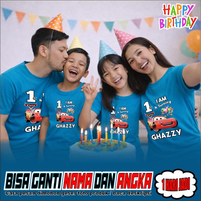 T-Shirt Kaos Ulang Tahun Anak Cars Cartoon Baju Couple Keluarga Custom - MACTIVE