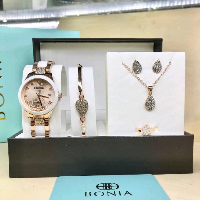 Jam Tangan Fashion Terbaru Wanita Anak Remaja Satu Set Jam Gelang Kalung Anting Watch Watches