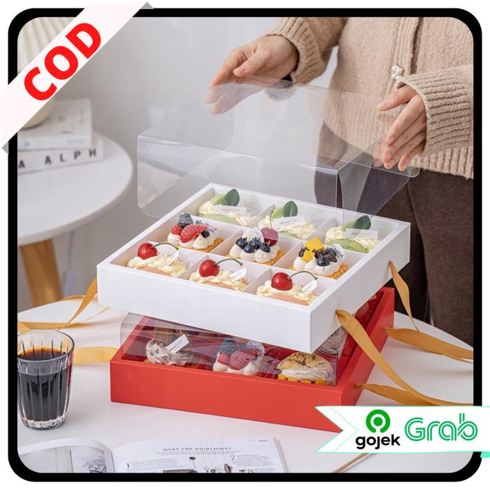 KAISSO - KOTAK KUE SEKAT HAMPERS MERAH PUTIH MIKA TRANSPARAN PITA CUPCAKE PUDDING PACKAGING BOX
