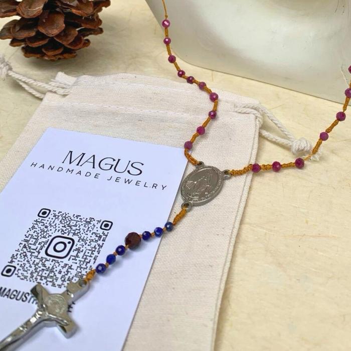 Rosario 77 x Bapa Kami Batu Ruby Garnet Lapis Lazuli Handmade Magus Anti Karat Anti Alergi
