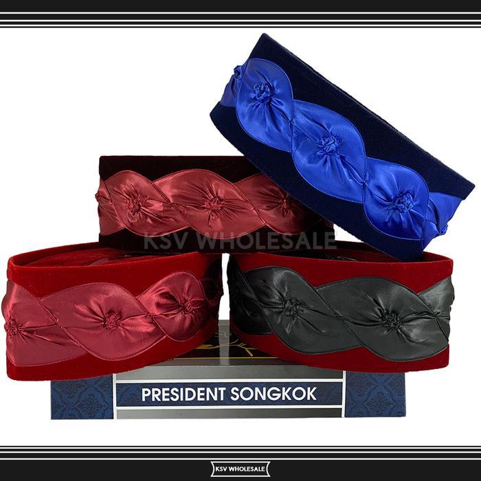 BS206 Songkok AWANG CITRA KEMBANG KOL AC Tinggi 9 Peci Ceplok Sholat Bludru Hitam Merah Maroon Putih