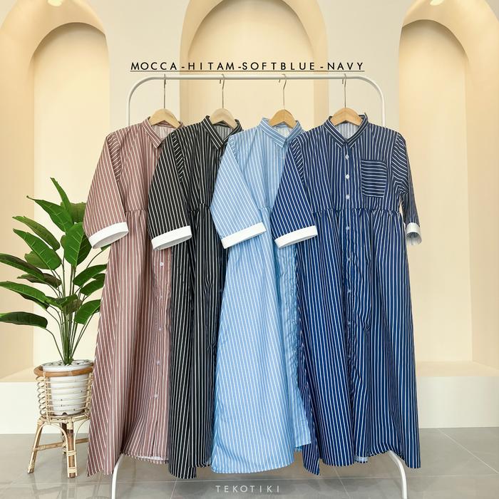 Qanisya MIdi Dress Salur polos Salur Bunga Kecil Busana Muslim Wanita // Outfit Remaja Dewasa Wanita