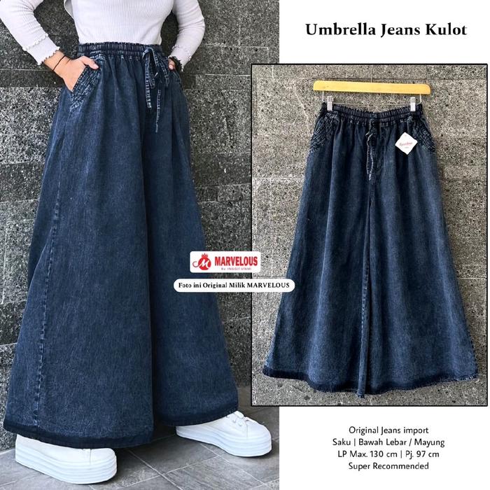 Umbrella Celana Kulot Jeans Polos Hitam Super Jumbo Oversize Lp 130 Fit XXXL Pinggang Karet By Mutia
