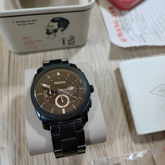 Jam Tangan Pria Fossil FS4682 Stainless Steel Besi Full Black Original