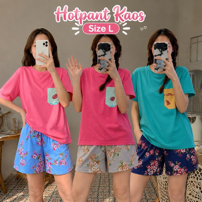 Piyama Dewasa HP / Hotpant Kaos Size L celana pendek Saten Apple