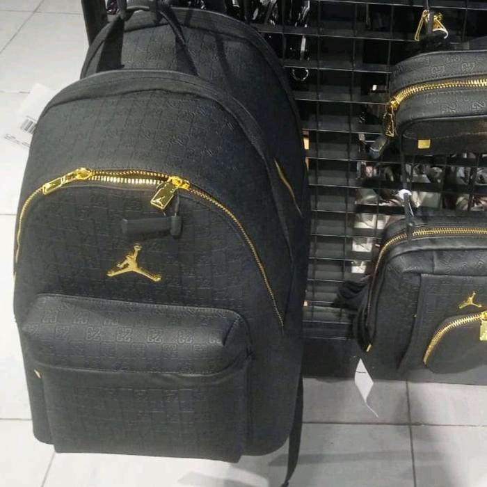 Nike Air JORDAN JUMPMAN MONOGRAM BACKPACK MA0986-K5X Black Gold Leather Tas Original 100%