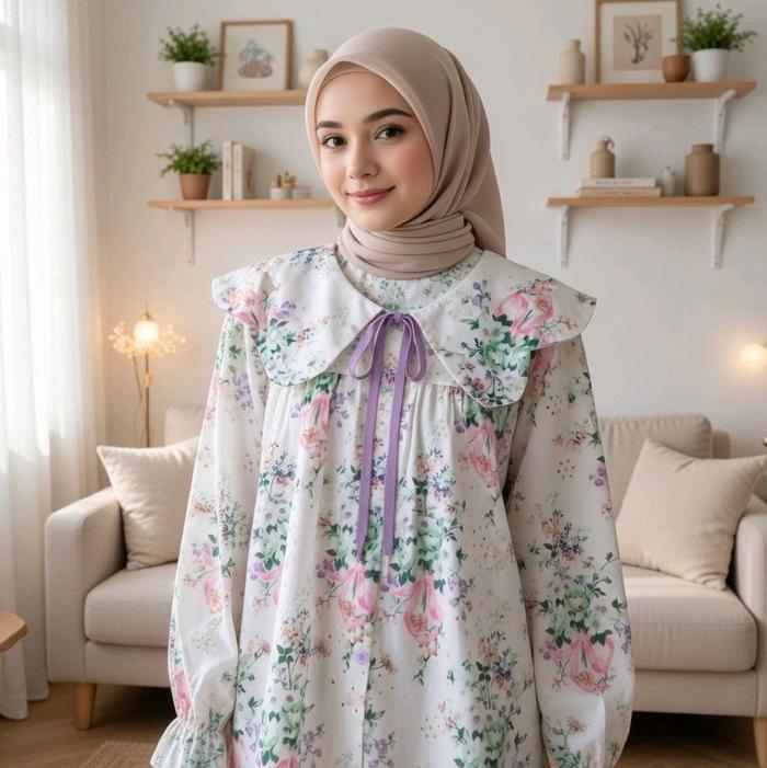 Blus Kemeja Wanita Katbol Motif Bunga Trendy dan Elegan Atasan Katun Bolong  Terbaru