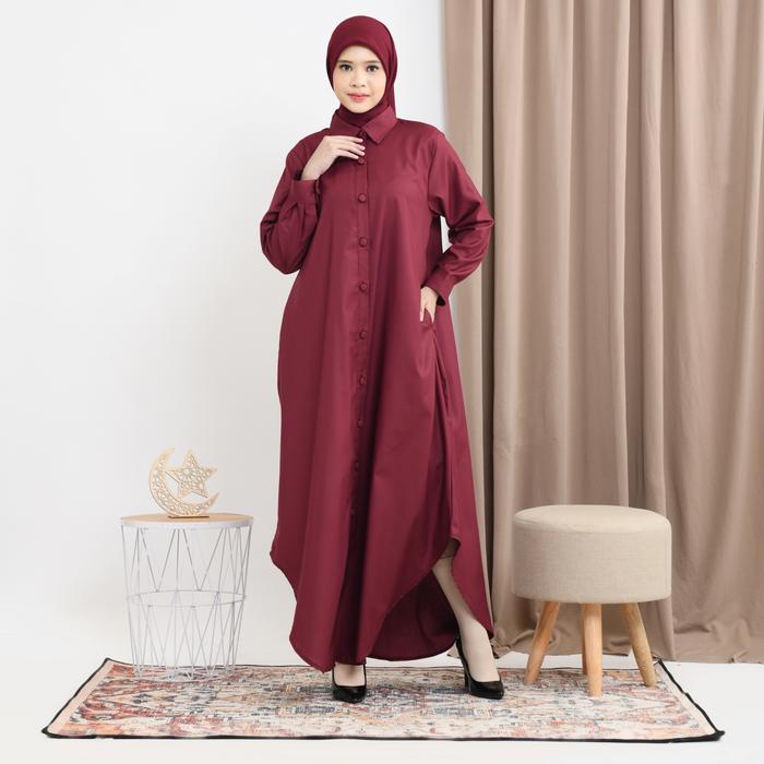 Marsya Gamis katun premium kerah kemeja  kancing bungkus full atas sampai bawah  dengan saku dikanan