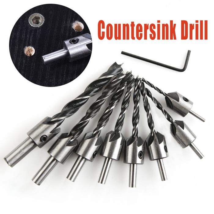 3mm-10mm HSS 5 Flute Countersink Drill Bit Set Carpentry Reamer
