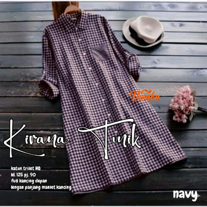 KIRANA TUNIK JUMBO KATUN TRISET KOTAK KOTAK LD 125 CM SIZE XXL