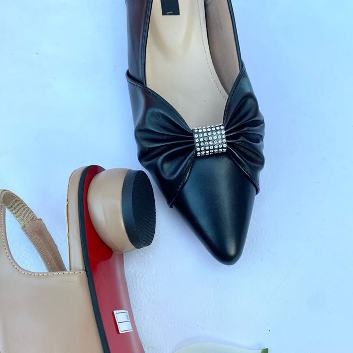 MISUTA flat shoes heels 3cm kode Amorin Hitam Kerja Merah Wanita